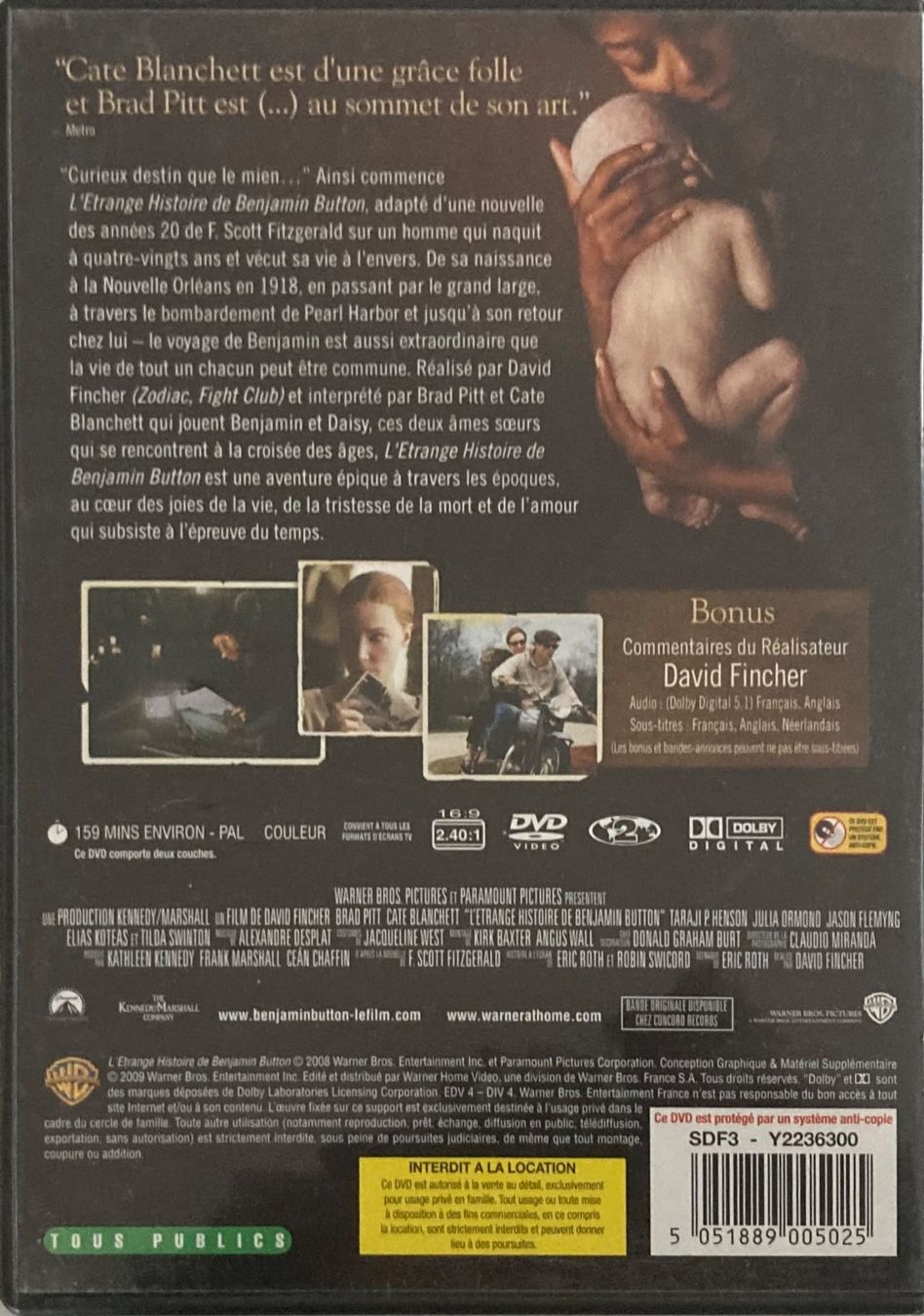 Tutti i DVDs: L'ETRANGE HISTOIRE DE BENJAMIN BUTTON (BRAD PITT / CATE BLAN – Usato da Poliez-Pittet venduto da Newtown-Records 1