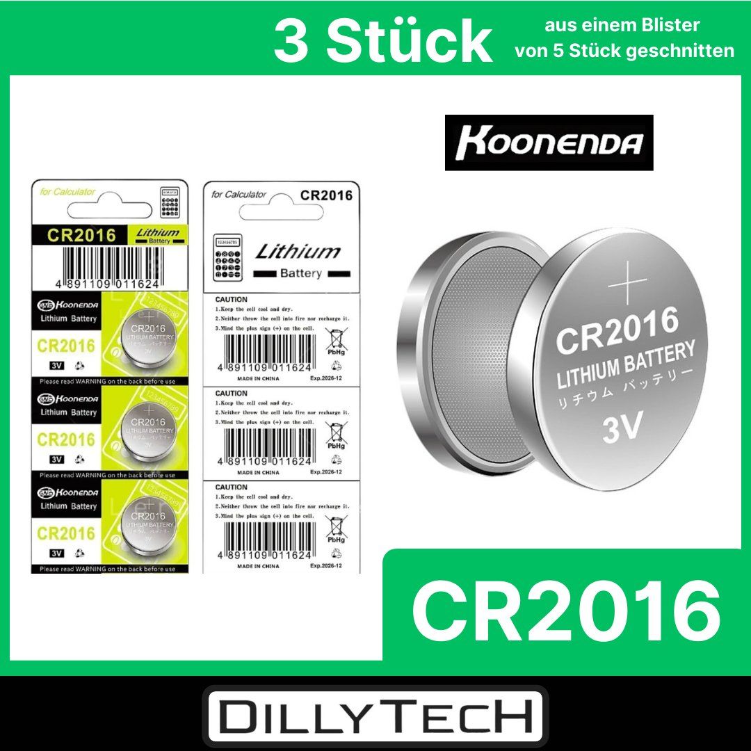 Caricatori & Batterie: Koonenda CR2016 Knopfzellenbatterie - 3 Stk – Nuovo e nell'imballaggio originale da Meilen venduto da DillyTecH