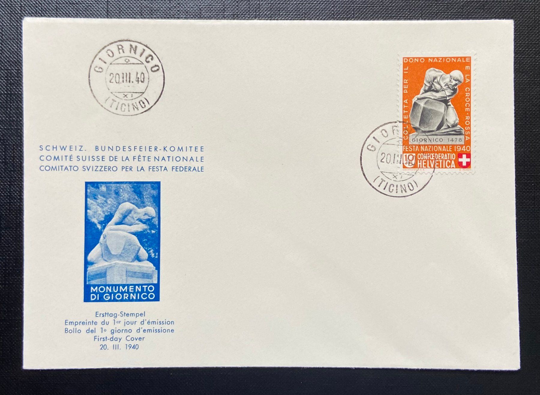 Pro Patria FDC/Ersttag Stempel 20 III 1940 (Gebraucht) in Waldenburg