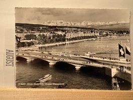 AK von Zürich Quaibrücke Utoquai / Bergpanorama