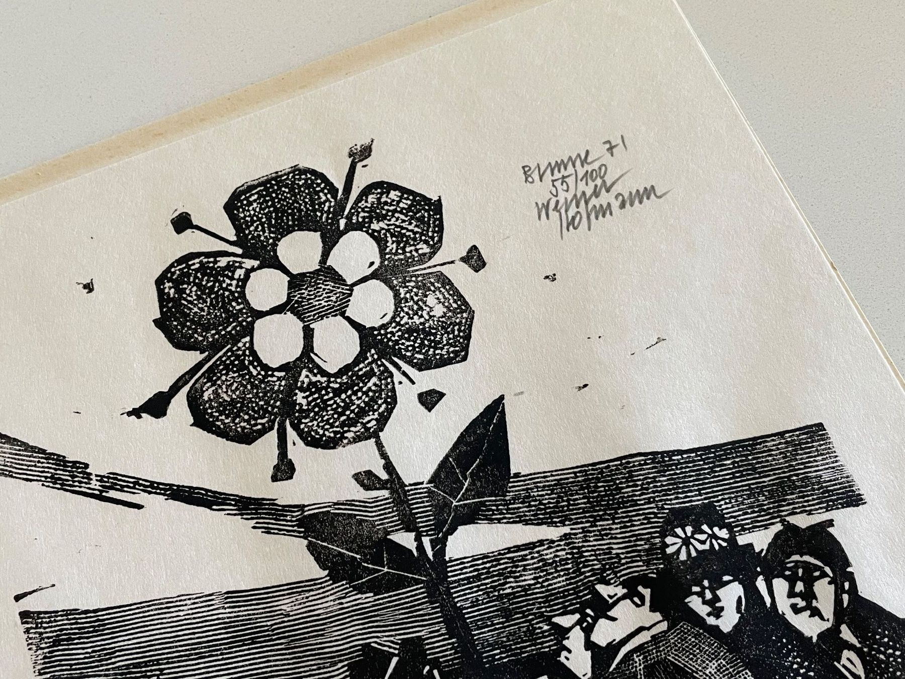 Xilografie: Werner Hofmann Holzschnittdruck - Blume 71 – Usato da Zürich venduto da plumita 1