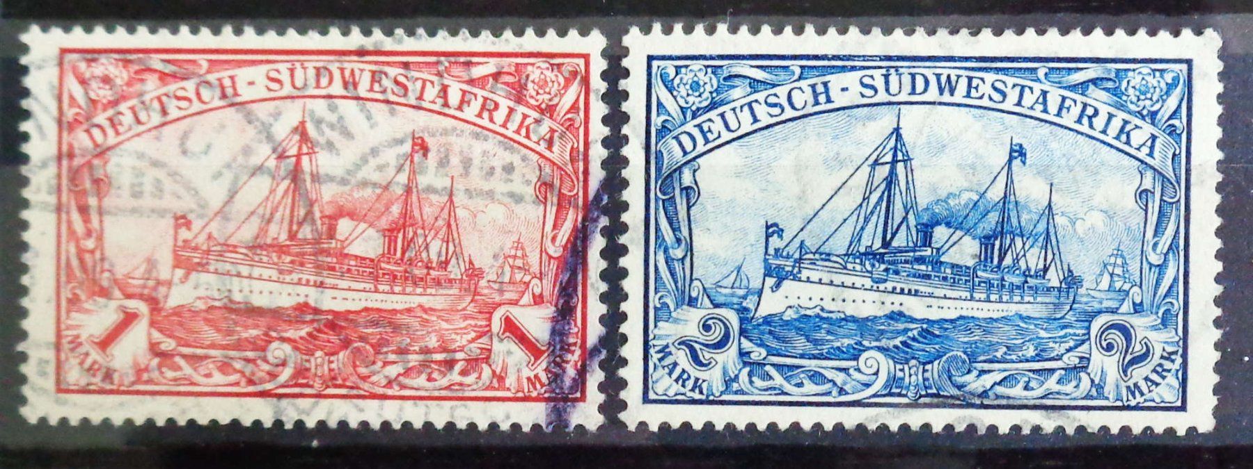 Alle Briefmarken: Deutsch-SÜDWESTAFRIKA 1901: 1 + 2 Mark, O – Neu (gemäss Beschreibung) aus Le Locle von timbrettino
