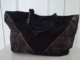 Grand cabas en cuir noir & bronze – style bohème