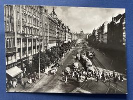 Alte Ansichtskarte: Wenzelsplatz Prag, Tram, Oldtimer Top!