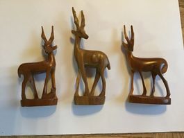 3 Holz Springböcke Figuren Deko, Handarbeit
