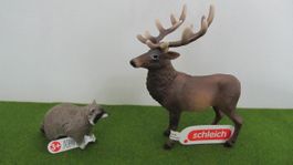 Neuwertiger Schleich Rothirsch und Waschbär