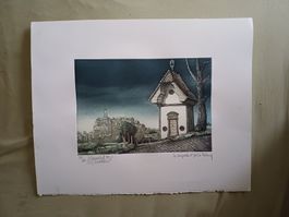Lithographie Chapelle Kapelle Saint Jost Fribourg
