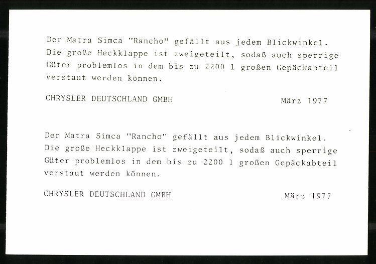 Fotografie &  Plakate: Fotografie Auto Chrysler Matra Simca Ran – Gebraucht aus Berlin von bartko-reher 1