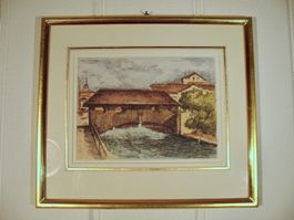 Farb Stich Alte Gedeckte Holz Brücke Zürich über Limmat