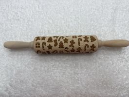 Rouleau à pâtisserie en bois motifs Noël 18 cm neuf