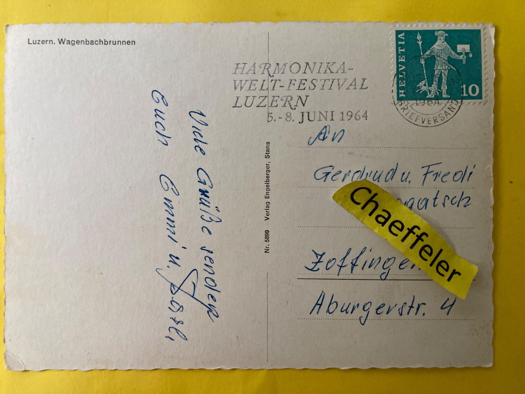 Cartoline postali: 1964 Luzern.Wagenbachbrunnen – Usato da Zürich venduto da Chaeffeler 1