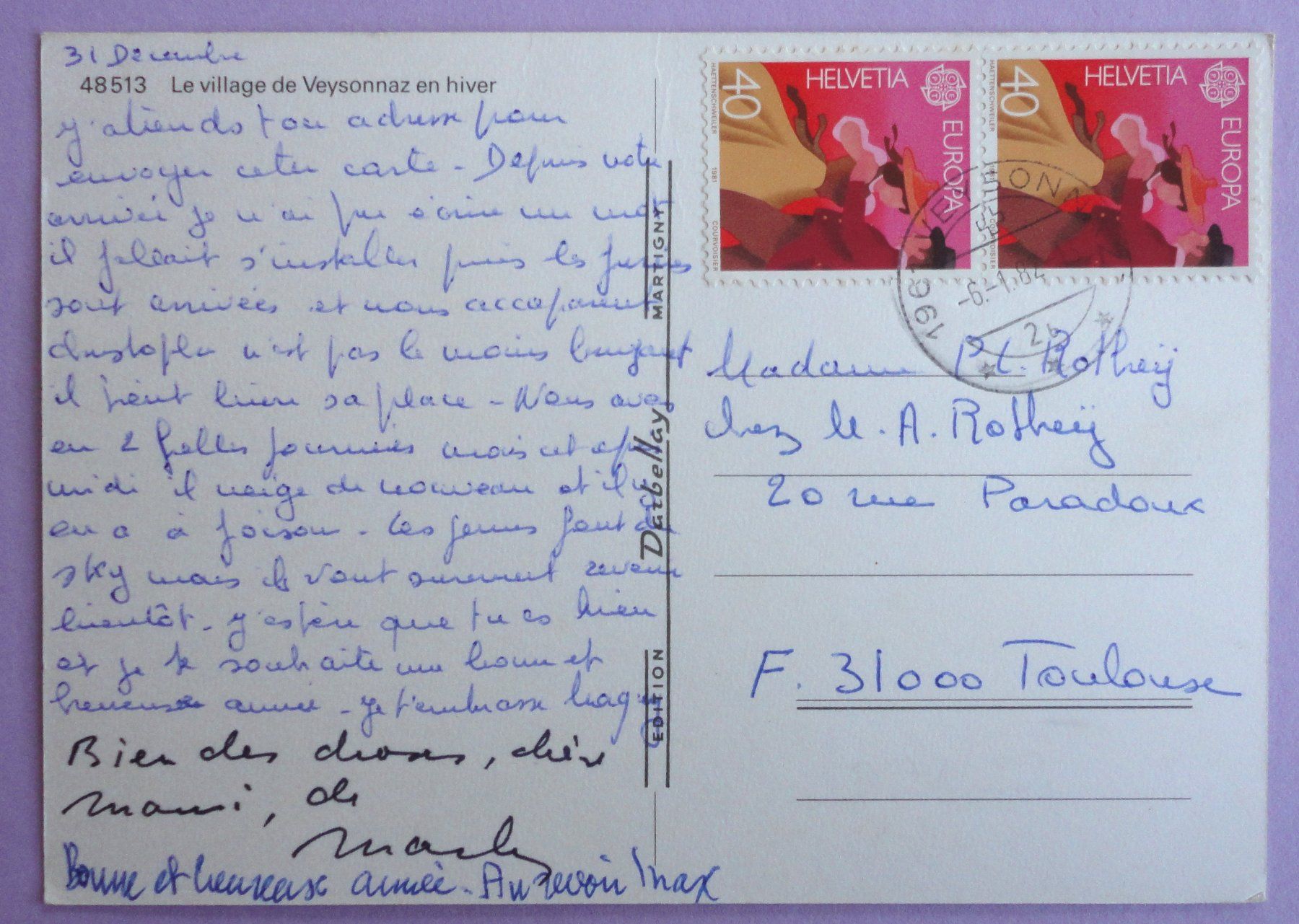 Cartoline postali: Veysonnaz en hiver – Difettoso da Fétigny venduto da Billy2miny 1
