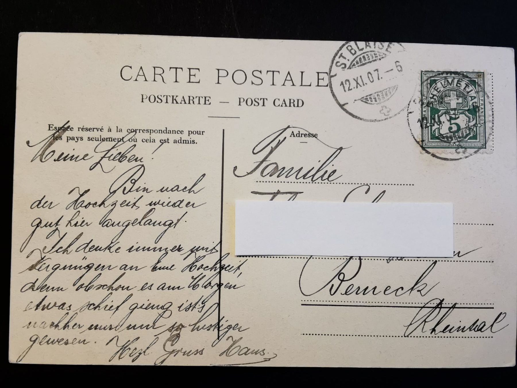 Cartoline postali: St.Blaise  Ansichtskarte  St-Blaise   Neuenburg  1907 – Usato da Rheineck venduto da kat_7gld 2