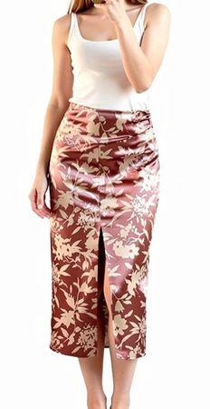 Jupe mi longue satin crayon fleurie été taille S Zara