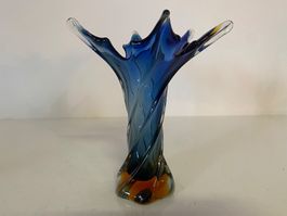 Murano Glas Vase, blaue Glasvase, Blumenvase, Vintage!