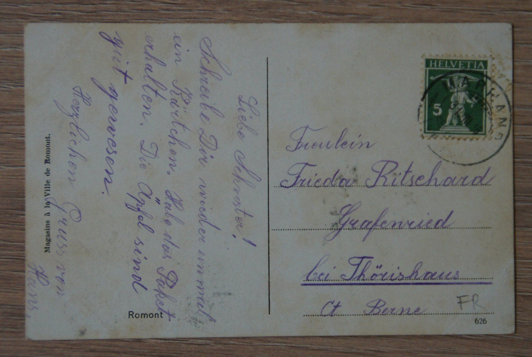 Cartoline postali: Romont, 1916 – Usato da St. Margrethen SG venduto da maege07 1
