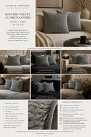 Set of 2 Luxury Knitted Velvet Cushion Covers | Soft Grey |