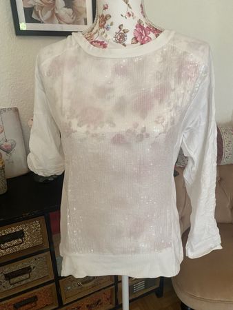 Schönes Baumwolle Pailetten Shirt weiss Grösse S