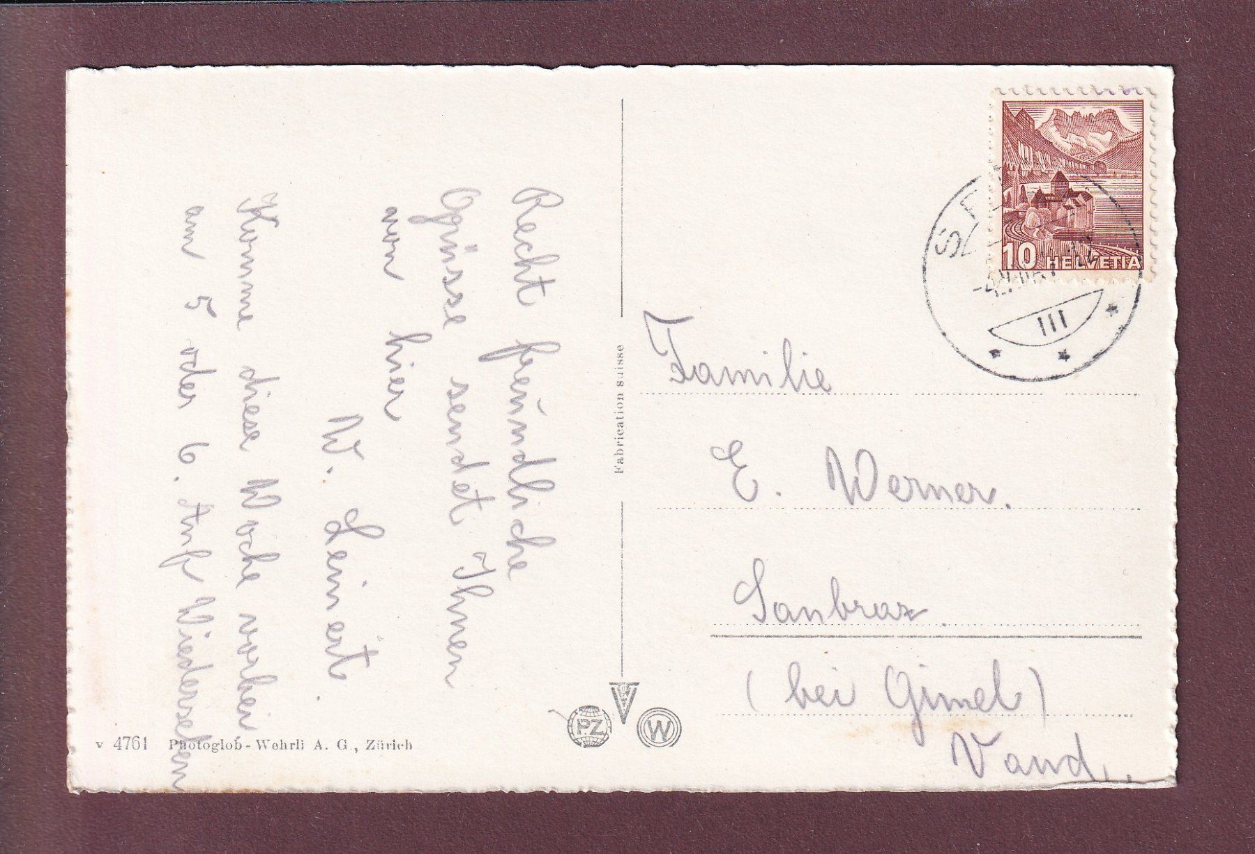Cartoline postali: SPIEZ - Niesen - Segelschiffe - 1947 – Usato da Pully venduto da nicecards 1