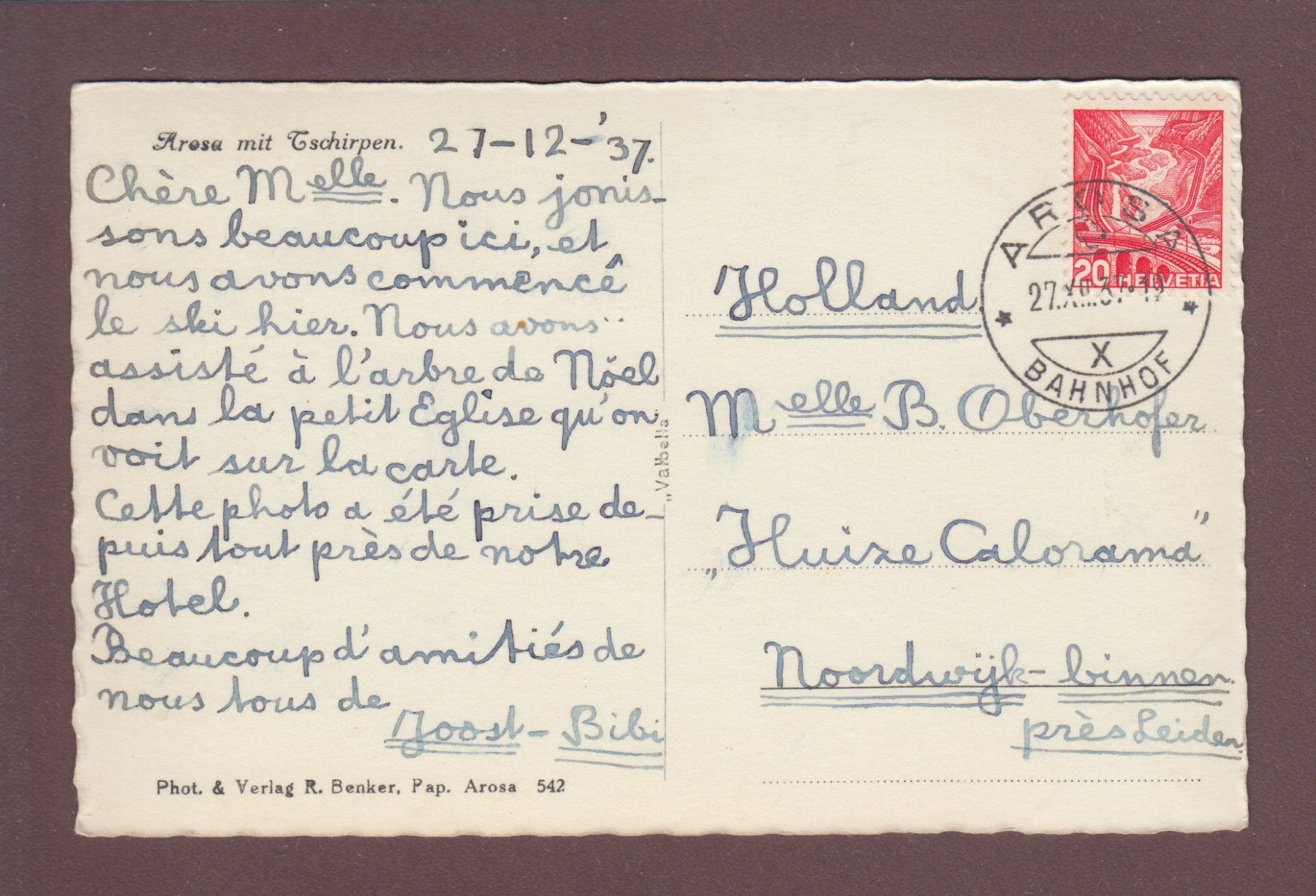 Cartoline postali: AROSA - Tschirpen - 1937 – Usato da Pully venduto da nicecards 1