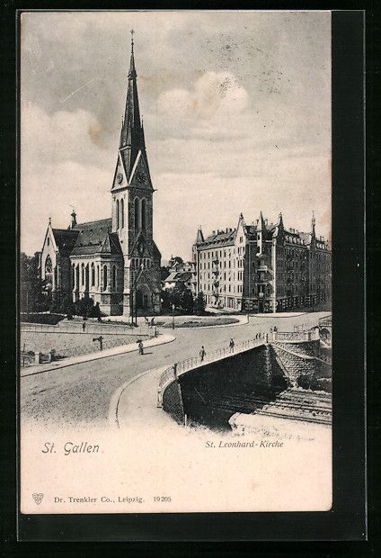 Cartoline postali: AK St. Gallen, St. Leonhard-Kirche, 1908 – Usato da Berlin venduto da bartko-reher