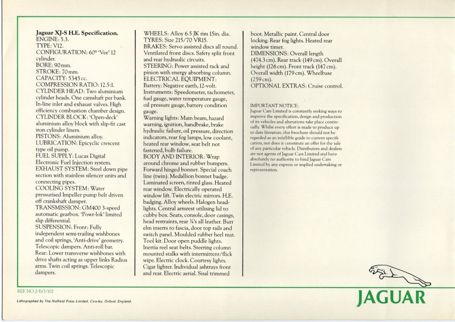 Jaguar Autos: Jaguar XJ-S H.E. - Original Prospekt – Neu (gemäss Beschreibung) aus Malans GR von Chueche427 5