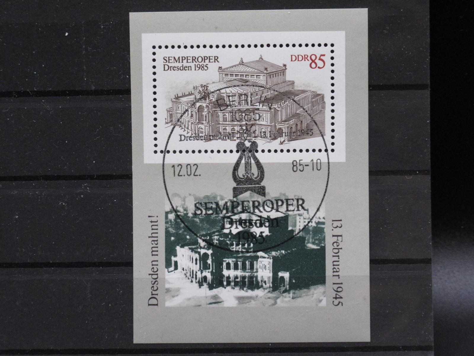 Alle Briefmarken: DDR 1985 Semper Oper Dresden Blk 80 gest. – Gebraucht aus Wil SG von fva01