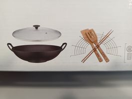 Wok-Set aus Gusseisen (35cm) - NEUWERTIG