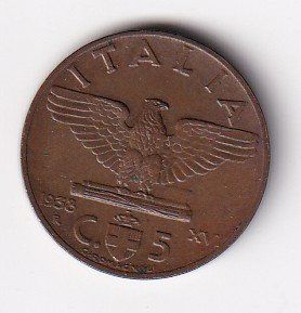 Tutti le monete: Italien 5 cent. 1938vorz+ – Usato da Neuchâtel venduto da karlpierrino