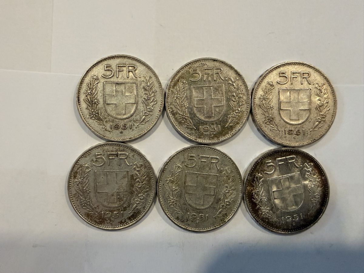 Alle Münzen: 6 Stk 5.- 1951 Silber (16) – Gebraucht aus Ballwil von lukyluciano21