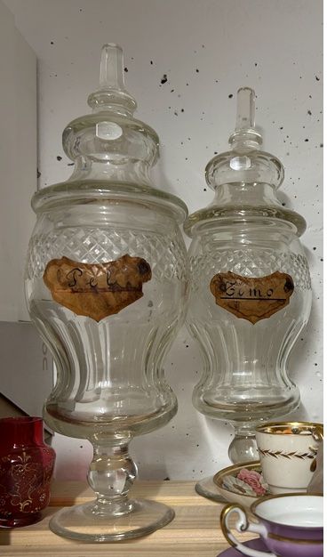 Bicchieri: Pair Apoteke glass jars with original labels – Usato da Zollikon venduto da kmg1
