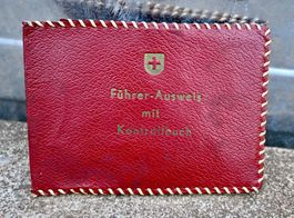 50er JAHRE Lederetui GARAGE NEUENHOF Führer-Ausweis FORD
