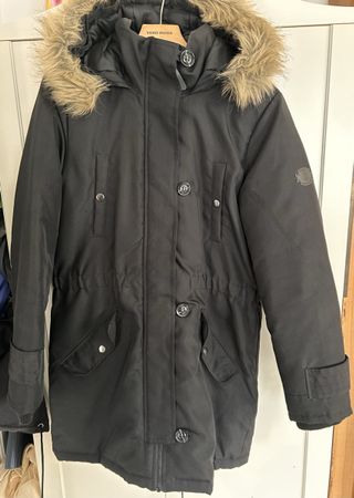 Schwarzer Winterparka Gr.L mit Kunstfell Kapuze