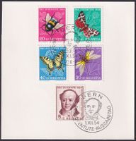 1954, Pro Juventute FDC: J153-J157, Ersttags-Blatt.