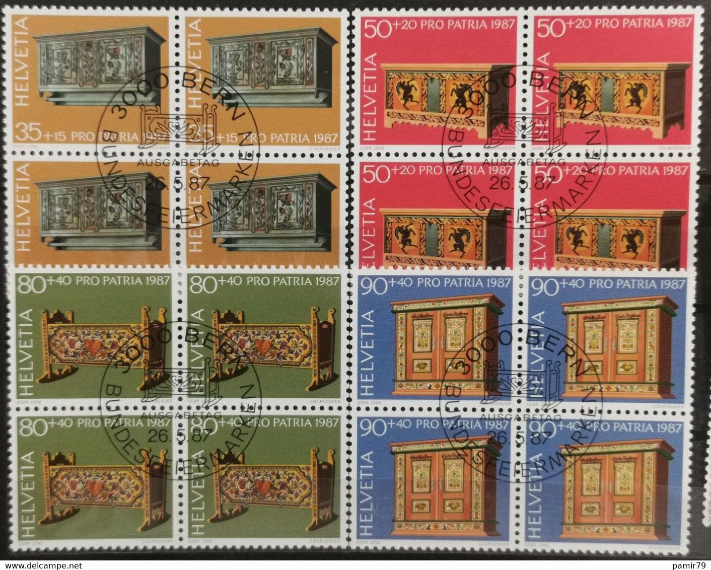 Tutti i francobolli: 1987 PP Schweizer Museen Bauernmöbel Viererblock ET-Stempel – Usato da Dübendorf venduto da goeggi79