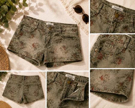 Damen Jeans-Shorts mit floralem Muster – Grösse M
