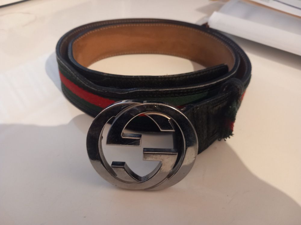 ORIGINAL GUCCI G 220 RTEL CC GR 220 N ROT MUSTER BELT MADE IN ITALY Kaufen 