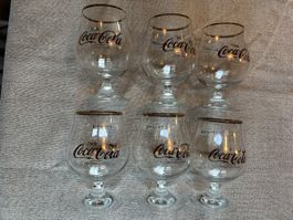 6x Vintage Coca-Cola Gläser – Goldrand "Schwenker" – Made in