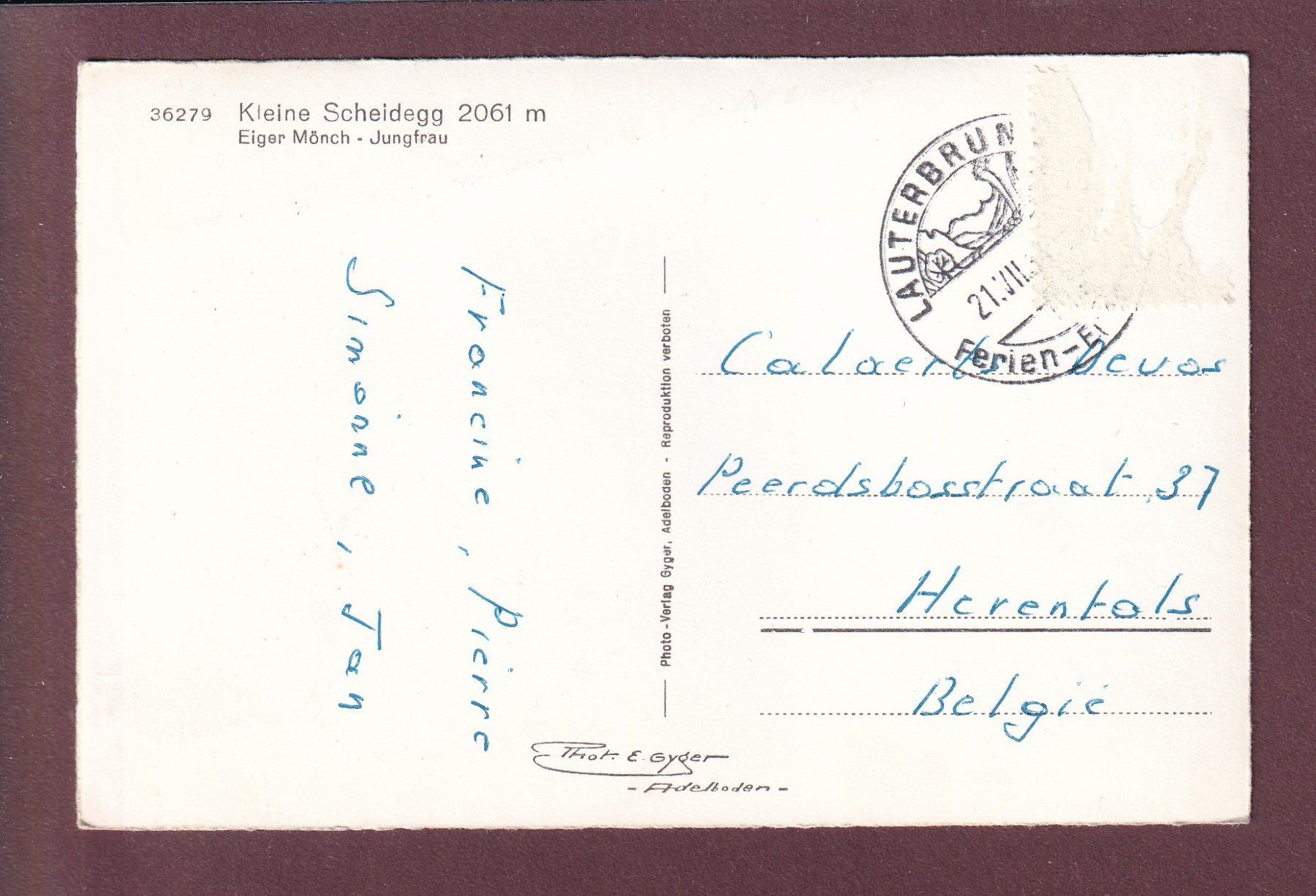 Ansichtskarten: KLEINE SCHEIDEGG - 1954 – Gebraucht aus Pully von nicecards 1