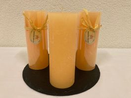 Kerzen - Set, Mandarin Raureif, 3 Stück a je 6,8 x 18 cm
