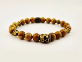 Skull-Armband Versteinertes Holz mit Totenkopf und Space