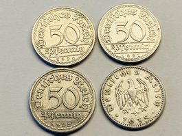 4x Deutsches Reich 50 Pfennig 1920 + 1921 + 1922 + 1935 TOP