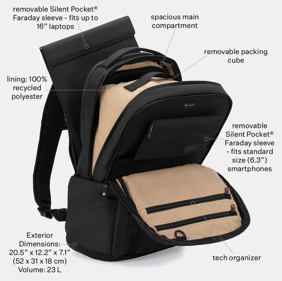 Zaini: SLNT E3 Faraday Backpack - RFID/EMF Schutz - Schwarz – Nuovo (secondo la descrizione) da Winterthur venduto da dmazzotta 3