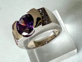 Statementring Silber 925 mit grossem Ametrin und Zirkonia