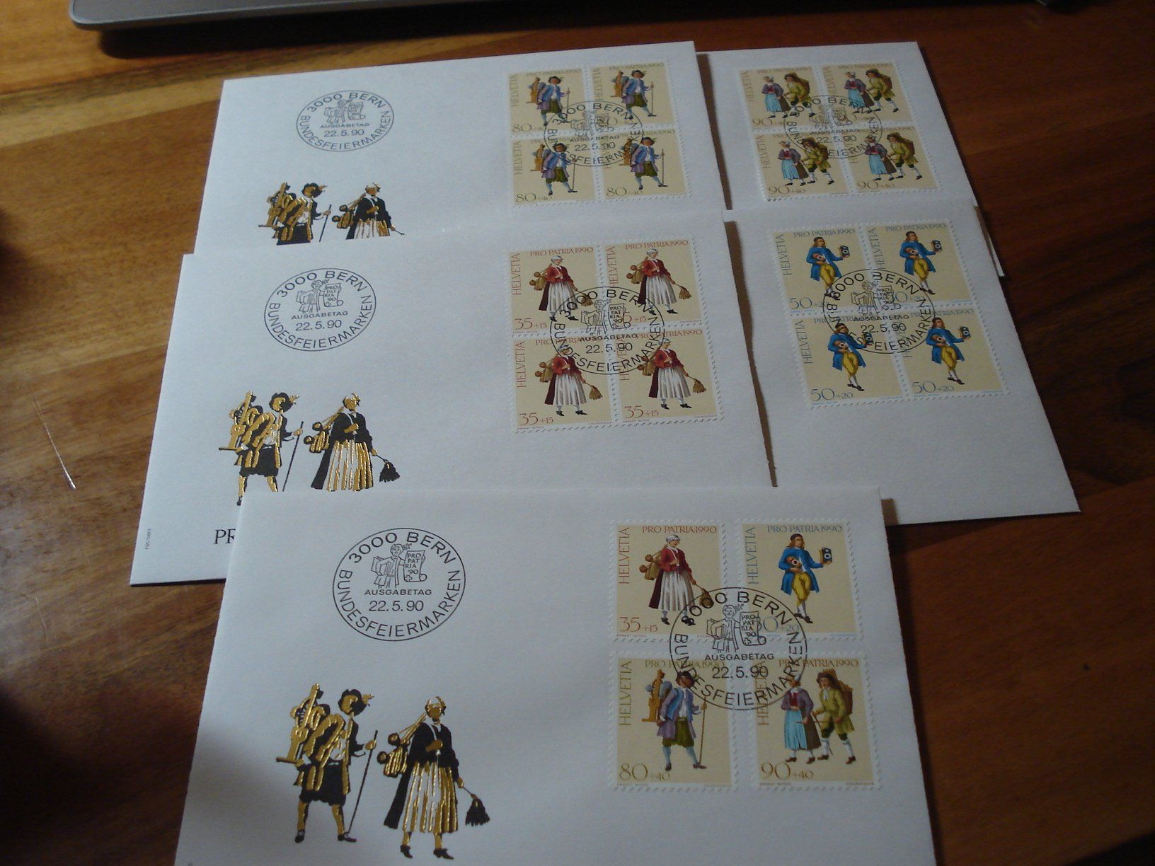 Tutti i francobolli: Pro Patria 1990, FDC Satz + 4erblocks, , 5 Belege – Usato da Niederwil AG venduto da morostahu 1