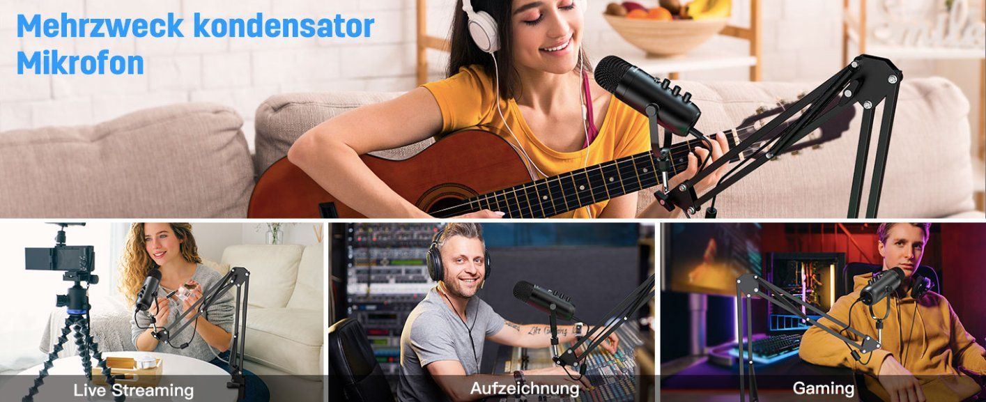 Microfoni: USB Studio-Kondensatormikrofon Set mit Boom Arm – Nuovo e nell'imballaggio originale da Châtelaine venduto da topshop.switzerland 9