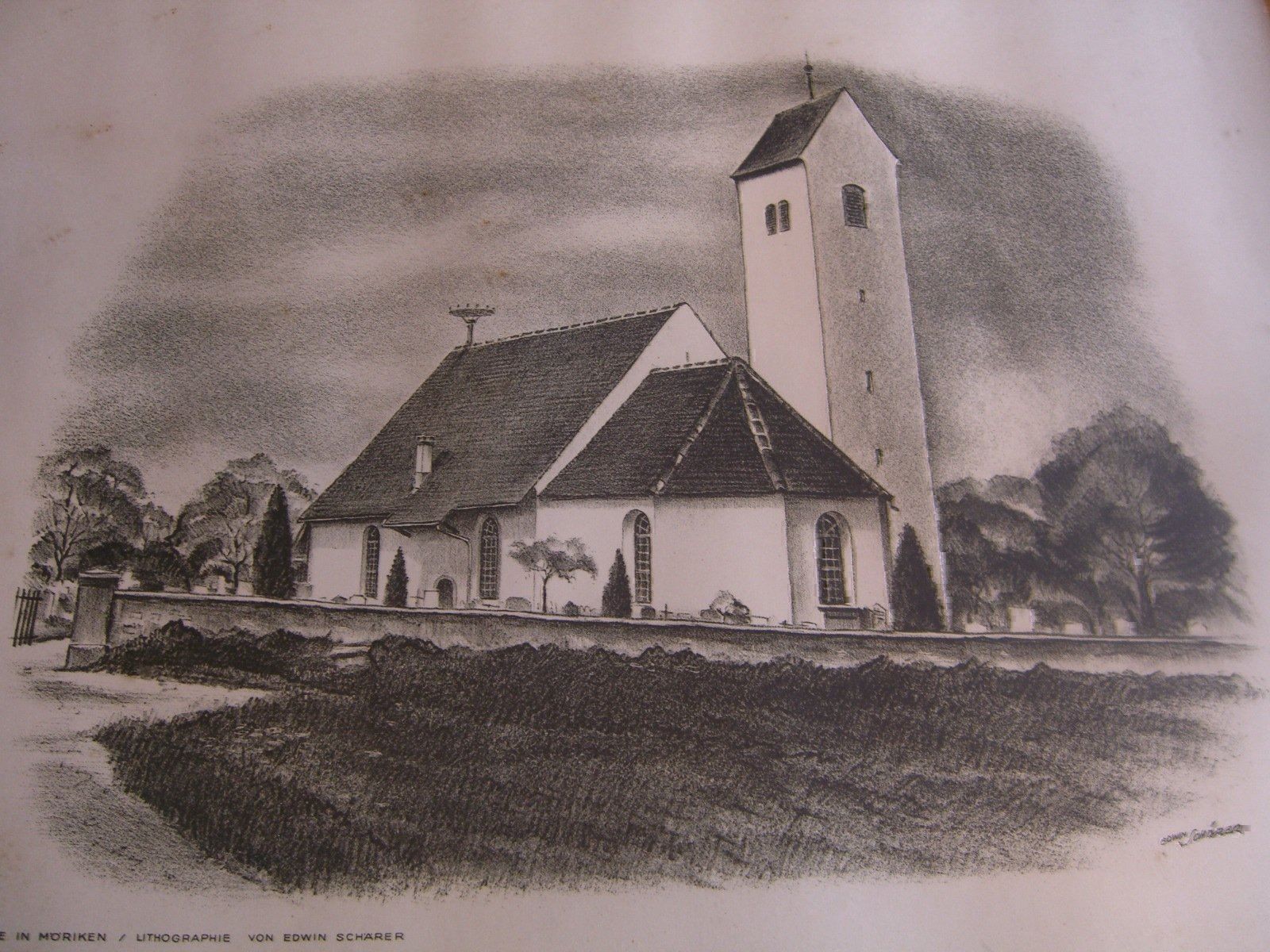 Grafica & Litografie: Kirche Möriken, Lithographie Edw.Schärer – Usato da Winterthur venduto da Gaia 3