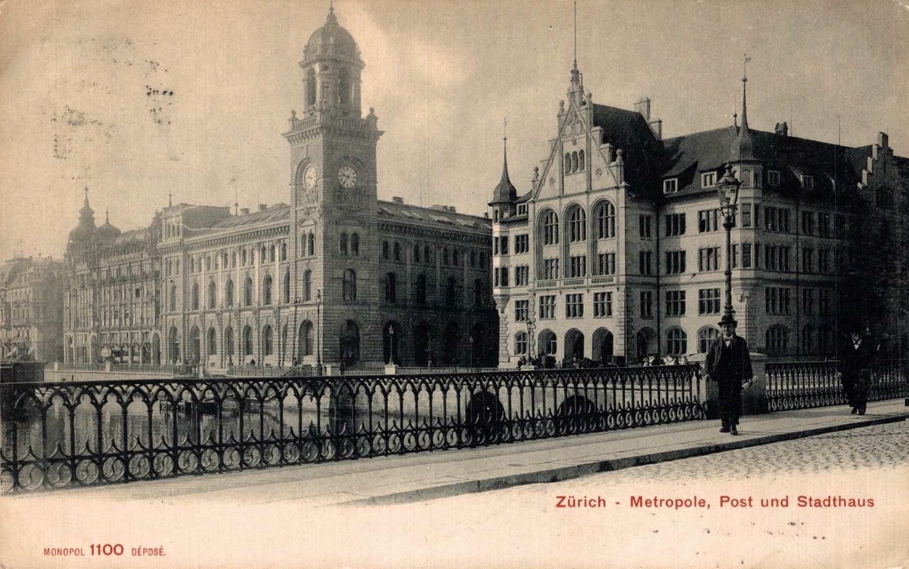Ansichtskarten: Zürich. Metropole, Post und Stadthaus – Gebraucht aus Bronschhofen von Astore