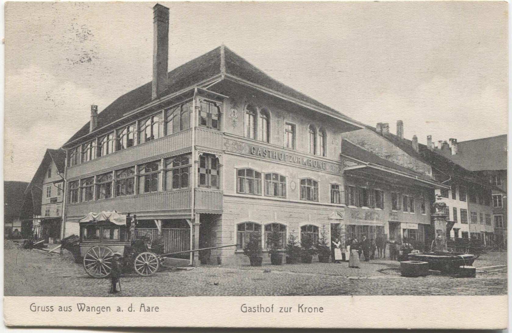 Cartoline postali: WANGEN AN DER AARE BE 1911 Restaurant Krone mit Postkutsche – Usato da Wil SG venduto da Clanx