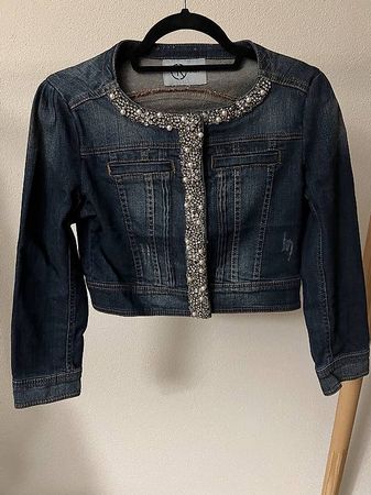 Giacca jeans corta con cristalli